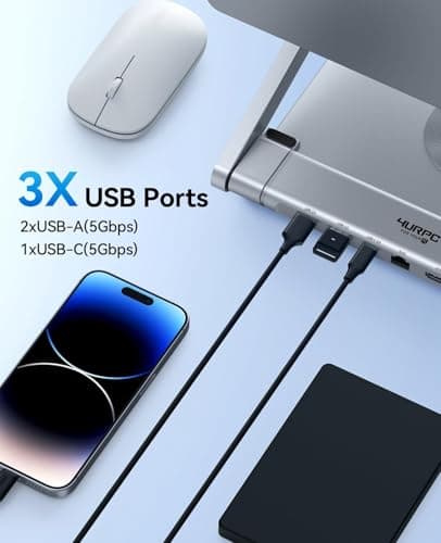 4URPC Laptop Docking Station Stand 4K@60Hz for MacBook Pro/Air M3/M4, Dell/HP/Surface/Lenovo/Chromebook, Laptop USB Hub Stand with HDMI, 3 USB, Ethernet, PD 3.0, Adjustable Dock with 360° Rotate Base 4