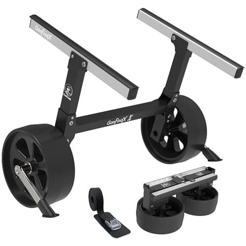 GanFindX Heavy-Duty Folding Kayak Cart Dolly W/Puncture-Proof & Kickstand | 350 lb. Load Capacity Kayak Wheels for Kayaks and Canoes (Bright Black)