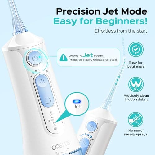 COSLUS C51 Portable Water Flosser for Teeth: 3 Modes & 6 Pressure Settings with Jet Mode Water Dental Pick for Orthodontic, Braces, Sensitive Gums, Compact for Travel, 300ML for Multiple Users, White 5
