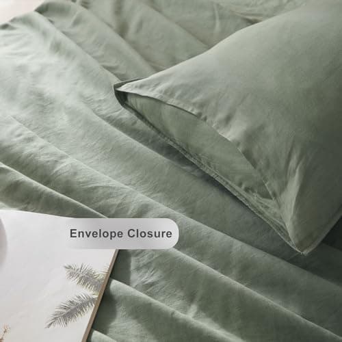TOSMO 100% Linen Pillowcase Standard Size, Set of 2, Stone Washed Pillowcases Envelope Closure, Soft and Durable Pillow Cases, 20" X 26", Sage Green 5