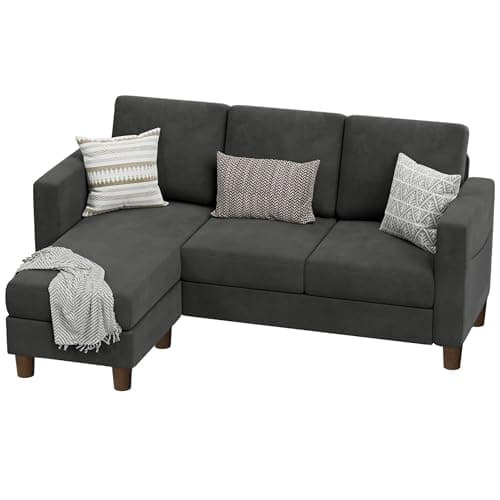 VICTONE Convertible Sectional Sofa Couch, 3 Seat L-Shaped Sofa with Linen Fabric Ottoman Small Couch for Small Apartments, Living Room and Office (Linen Fabric, Dark Gray) 8