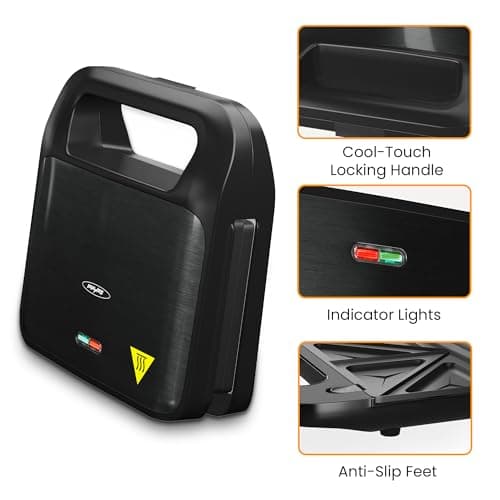 Sunvivi Sandwich Maker Panini Press: Waffle Maker with Removable Plates, 3 in 1 Sandwich Maker Press with Non-Stick Plates, Indicator Lights & Cool Touch Handle, 750W, Black 5