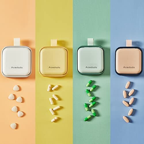 Small Pill Case, Cute Pill Box - Acedada Travel Daily Pill Organizer, Portable Pretty Pill Container for Purse Pocket, Compact Medicine Holder for Vitamins, Fish Oils, Supplements, Green 7