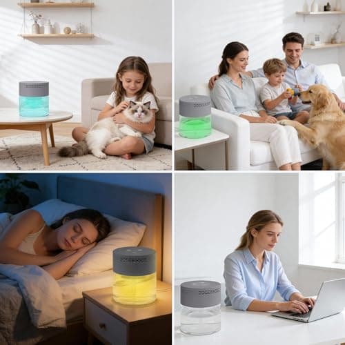 Water Air Purifier, Water Based Air Purifier for Home with 24H Auto Shut-off, 3 Speeds, Air Washer with 8 LED Night Lights, Air Freshener Revitalizer for Bedroom Office Room Pets Smoke 8