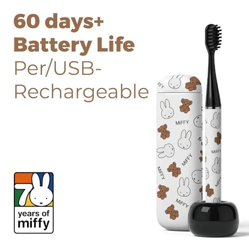 MIPOW Miffy BrushGo i4 Slim Electric Toothbrush Sonic Vibration Rechargeable Magnetic Travel Case & Ceramic Holder Dock 60Day Long Battery Soft Bristles 2Heads IPX7 Waterproof (Brown) 8