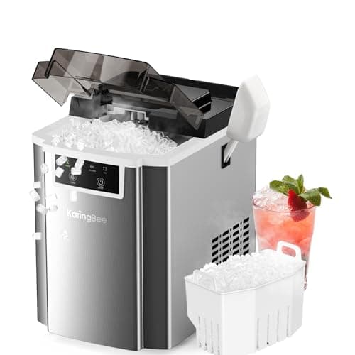 KaringBee Nugget Ice Maker Countertop - 45lbs/24H, 5mins Making Soft Chewable Pellet Ice - Self-Cleaning, Sonic Ice, Pebble Ice Machine for Home Kitchen,Office - Stainless Steel, Silver