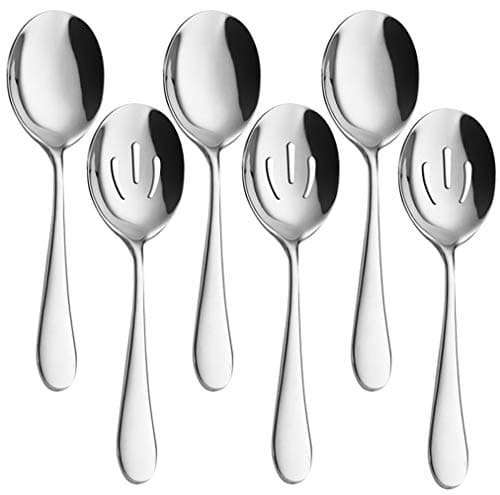 AOOSY Serving Spoons x 3, Slotted Spoons x 3, 8.7 inches Utility Advanced Performance Skimmer Perforated, Stainless Steel Serving Utensils Set for Buffet Can Banquet Cooking Kitchen Basics