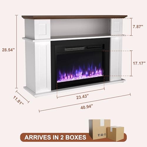 CUOZOVA 41" Electric Fireplace with Mantel, Freestanding Electric Fireplace with 23" Fireplace Insert Heater for Living Room, Remote Control, Fireplace with12 Colors Adjustable Flame, White 2