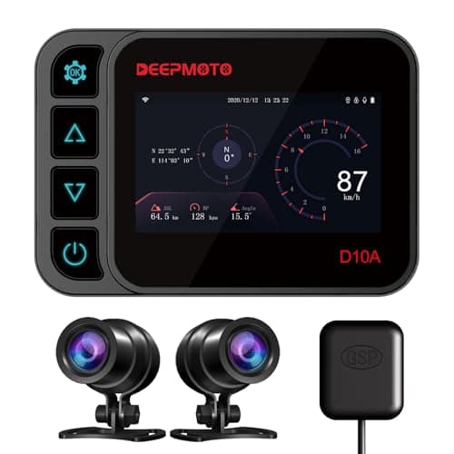 Motorcycle Dash Cam with 1080P Dual HD Camera, Waterproof and 3" IPS Screen Driving Recorder of DeepMoto D10A, Built in GPS WiFi, with Loop Recording and Parking Guard Function