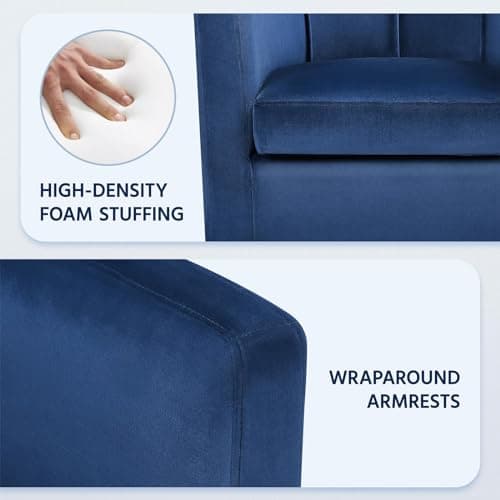 Yaheetech Velvet Accent Chair, Modern and Comfortable Armchairs, Upholstered Barrel Sofa Chair for Living Room Bedroom Waiting Room, Set of 2, Blue 7
