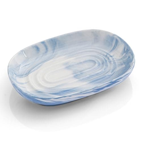AIMAIAIMAI Blue Ceramic Soap Dish, Marble Pattern Bar Soap Holder - Elegant Hostess Gift, Housewarming Gift for New Home, Decorative Soap Tray for Bathroom, Kitchen