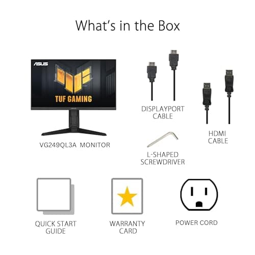 ASUS TUF Gaming 24” (23.8” viewable) 1080P Monitor (VG249QL3A) - Full HD, 180Hz, 1ms, Fast IPS, ELMB, FreeSync Premium, G-SYNC Compatible, Speakers, DisplayPort, Height Adjustable, 3 Year Warranty 10