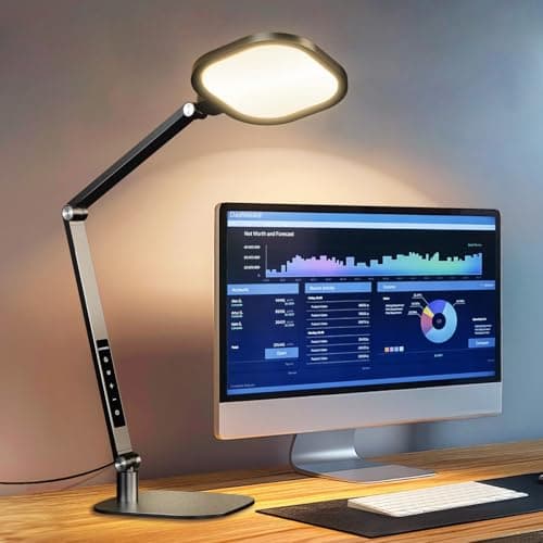 LitONES LED Desk Lamp for Home Office, 15W Computer Zoom Lighting with CRI >95, Memory & Timer Function, 1200LM Dimmable Desktop Ring Light for Video Calls, Conference, Reading, Streaming, Study