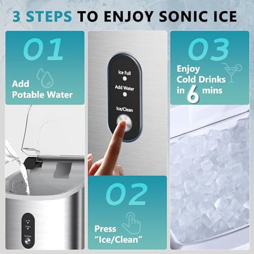 EUHOMY Nugget Ice Maker Countertop with Handle, Ready in 6 Mins, 34lbs Per Day, Removable Top Cover, Auto-Cleaning, Portable Sonic Ice Maker with Basket and Scoop, for Home/Party/RV/Camping (Silver) 6