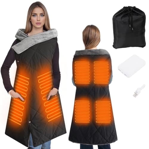 Heated Blanket Battery Operated, USB Power Bank, Fast Heating Wearable Blanket for Camping, Wireless Heated Shawl Water Resistant, Portable Cordless Heated Throw Blanket