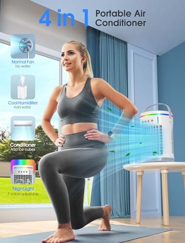 Vosaf Portable Air Conditioners with remote,1400ml Evaporative Mini Air Conditioner with 3 Speeds,7 Colors Light Personal Air Conditioner, Portable AC Air Cooler for Room Bedroom Office Desk 7