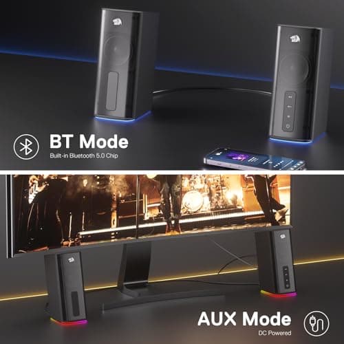 Redragon GS814 Stereo Desktop Speaker, 20W Output, 4 Real Units, BT 5.0/3.5mm AUX, Enhanced Bass, Touch-Control, Dynamic RGB Lighting 5