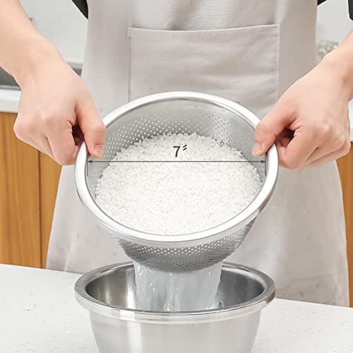 304 Stainless Steel Microporous Colander,2QT Large Capacity with Mixing Bowl For washing vegetables, fruit and rice and for draining cooked pasta(2PC) 5