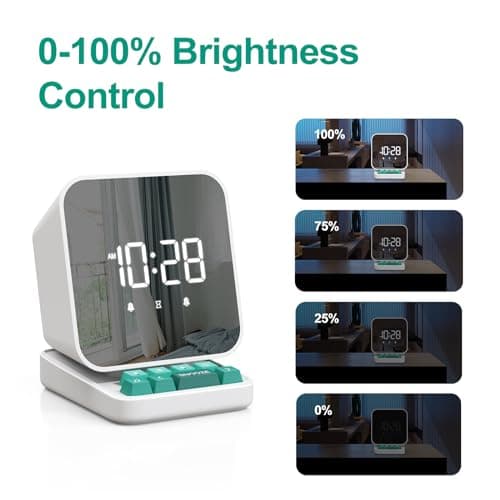 ANJANK RGB LED Alarm Clock & Sound Machine with Mirror Display, White Noise Machine with 25 Relaxing Sounds, Dual Alarm, 10 Alarm Sounds, Sleep Timer, Digital Clock for Bedroom, Teen, Kids 7