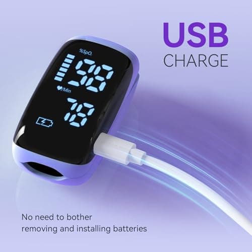 Manhero Fingertip Pulse Oximeter, Rechargeable Pulse Oximeter, High Definition Oxygen Monitor Fingertip, Fast and Accurate Oxymeter Includes Bag Lanyard (Purple) 6