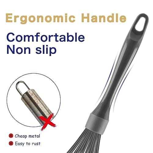 OYV Dishwasher Safe Whisk, Professional Whisks for Cooking Non-Scratch, Stainless Steel & Silicone Wisk, Plastic Rubber Whisk Tool for Nonstick Cookware Pans, Heat Resistant,12-Inch, Grey 5