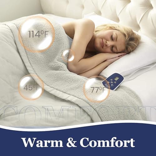 Thermee Micro Flannel Heated Blanket With Sherpa Back, Full Size, 10-Setting Electric, Programmable, Ultra-Soft, Fast Heating Thermal Throw - Sand 7