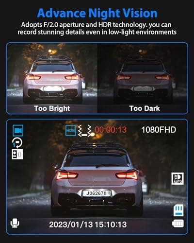 Dash Cam Front and Rear, 1080P Dash Camera for Cars, 3 Channel Car Camera Front Rear and Inside with 32GB Card, Loop Recording, Night Vision, HDR, 24Hr Parking, G-Sensor 7