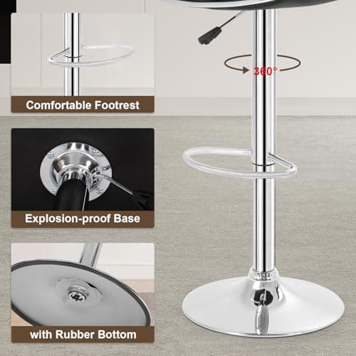 BestOffice Bar Stools Set of 2, Counter Height Adjustable Bar Stools with Back Bar Stool PU Leather Swivel Bar Stool Kitchen Counter Bar Stools Dining Chairs 6