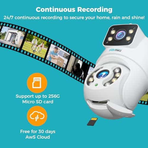 SOVMIKU 6MP PTZ Dual Lens Security Camera Outdoor, Wired Plug-in | Wireless 2.4G WiFi Camera, 360° View, Auto Tracking, Human Detection, Light Alarm, Color Night Vision, 24/7 Record,Two-Way Talk 8
