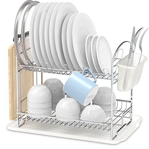 Simple Houseware 2-Tier Stainless Steel Dish Rack with Drainboard, Chrome for Kitchen 5