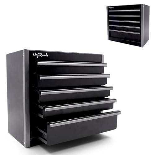 MayRecords Black Mini Metal Tool Box with 5 Drawers and Top Storage, Portable Tools Storage and Organizers, Home DIY (black, 5 drawer)
