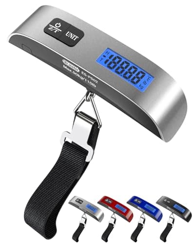 Luggage Scale Dr.meter Travel Essentials Luggage Weight Scale Backlight LCD Display 110lb/50kg Electronic Balance Digital Postal Travel Accessories with Rubber Paint Handle Temperature Sensor Silver
