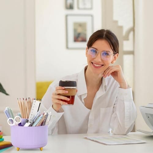 SKYDUE 360 Rotating Purple Pen & Art Supply Organizer - 5 Slot Desk Organizer for Office, School, Home 7