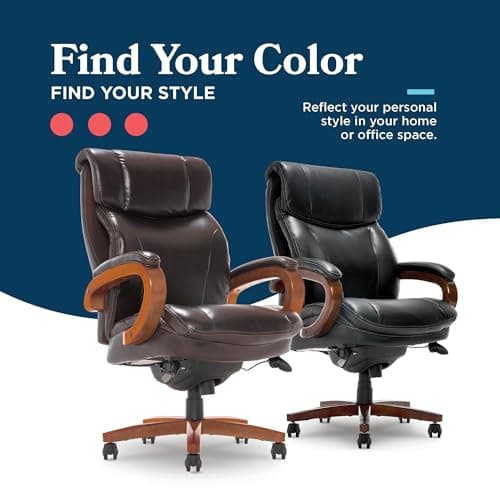 La-Z-Boy Big and Tall Trafford Executive Office Chair with AIR Ergonomic Support Technology, High Back Ergonomic Chair with Lumbar Support, Bonded Leather, Brown 5