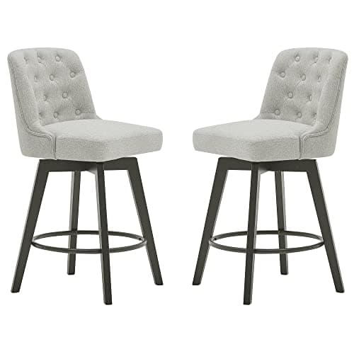 MINCETA Bar Stool Set of 2, 26 Inch Upholstered Barstools with Low Tufted Back and Footrest, Swivel Counter Height Barstools for Kitchen Island Home Bar Performance Fabric Greige