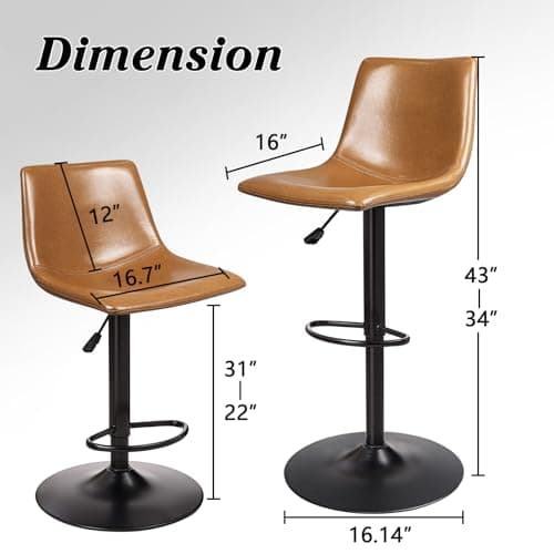 Waleaf Adjustable Swivel Bar Stools Set of 4, Counter Height Bar Stools with Back, 350 LBS PU Leather Bar Stool for Kitchen Island,Upholstered Pub Stools with Footrest, Armless Dining Chairs for Bar 2