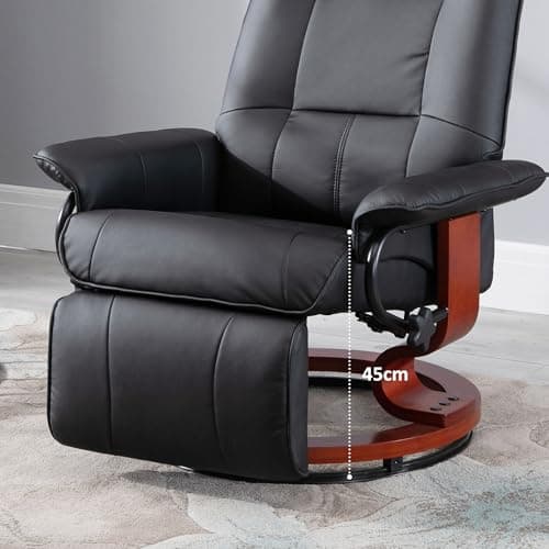 HOMCOM Faux Leather Manual Recliner, Adjustable Swivel Lounge Chair with Footrest, Armrest and Wrapped Wood Base for Living Room, Black 9
