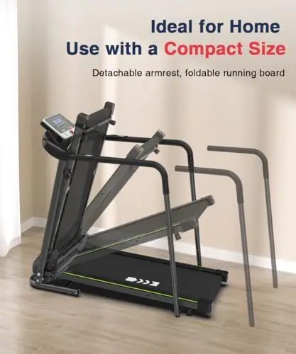 Redliro Walking Treadmill for Senior with Long Handrail, 300 lbs Capacity, Recovery Fitness Exercise Machine Foldable Treadmills for Home with Holder LCD Display, Holder for Phone & Cup 5