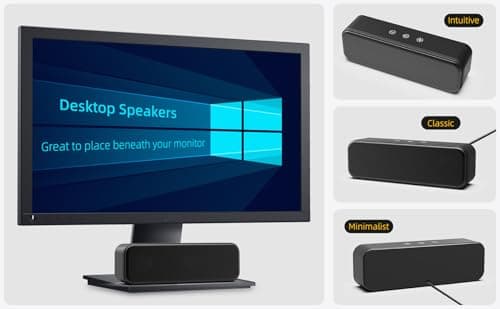 Computer Speakers for Desktop PC Laptop, Wired, USB Plug-in, External Speakers for Monitor, Small Computer Sound bar for PC, Loud Speaker with Deep Bass, Touch Control, Built-in USB-C to USB Adapter 5