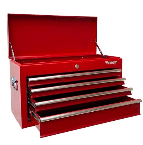 Workington Portable Metal Tool Chest with 6 Drawers, 24" 6-Drawer Tool Chest Cabinet with Ball Bearing Drawer Slides, Steel Tool Storage Box Organizer 4005 Red 6