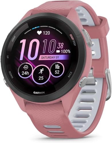 Garmin Forerunner 265S Running Smartwatch, Colorful AMOLED Display, Training Metrics and Recovery Insights, Light Pink and Powder Gray (Renewed)