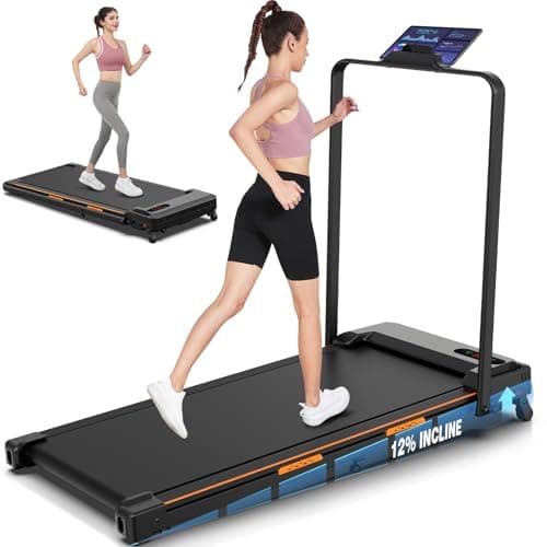 FUNMILY Walking Pad with Handle Bar and 12% Incline, Portable Foldable Treadmills for Home Small, 3.0HP Electric Under Desk Treadmill with Remote Control, 2s Folding Treadmill, 320 lbs Capacity