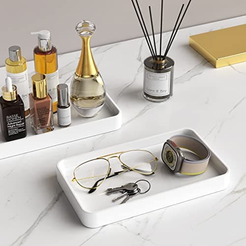 Gurygo 10" Bathroom Countertop and Vanity Tray - Kitchen Tray for Soap Bottles - Ceramic Vanity Tray for Bathroom Counter Organization - Kitchen Tray(White, Set/1) 5