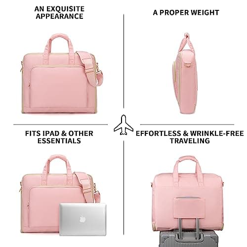 Garment Bag for Travel,Large Hanging Luggage Garment Bag Suit Bag with Adjustable Shoulder Strap Carry On Garment Bag Dress Bag for Women,Pink 5