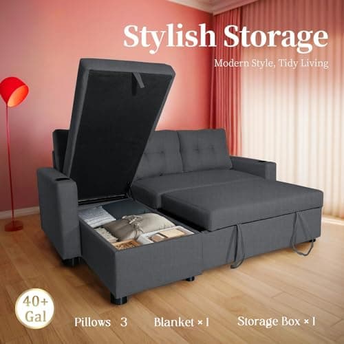 yoyomax L Shaped Sofa-80'' Sectional Couch Sofa w/Tufted Seat Cushion Convertible Sofa, Mid Century Modern Linen Fabric Couches for Living Room Apartment Small Space, Beige 7