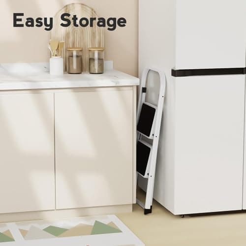 HBTower Step Ladder Folding Step Stool for Adults with Anti-Slip Pedal,330 lbs Capacity for Kitchen, Home,White 5