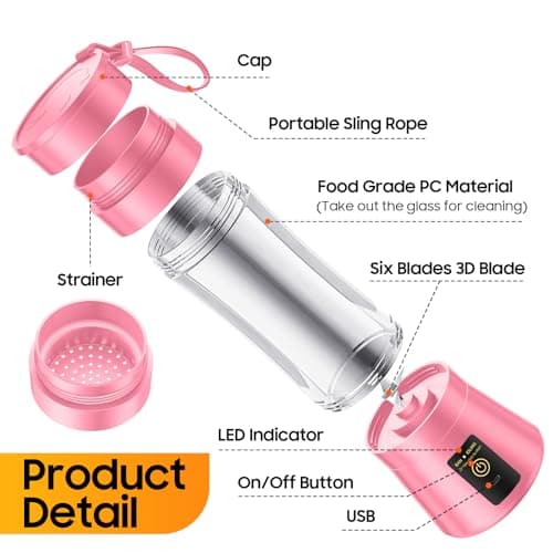 Personal Size Cordless Portable Blender - BAP Free Blender Make Smoothies & Shakes, 12 Oz Juice Cup with 6 Blades, Quickly Squeezed in Office/Picnic/Sports/Home 9