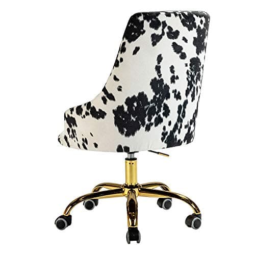 TINA'S HOME Upholstered Desk Chair Modern Armless Office Chair with Wheels, Adjustable Swivel Fabric Task Chair for Living Room, Bedroom, Vanity Room(Gold Base, Black) 9
