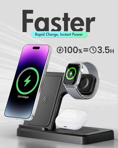 Wireless Charger iPhone Charging Station: 3 in 1 Charger Stand Multiple Devices for Apple - iPhone 17 16e 16 15 14 Pro Max 13 12 11 - Watch 11 10 9 8 7 6 5 4 3 2 SE and Ultra Series - Airpods 4 3 Pro 5