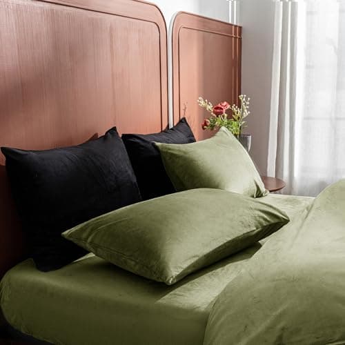 2 Pack Zippered Velvet Standard Pillowcases, Super Soft and Cozy Luxury Fuzzy Flannel Pillow Cases with Zipper, 20x26 Inches, Army Green 8